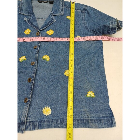 Blue Denim Jean Jumper Cottagecore Embroidery Buttons Modest Dress Size M.  - Picture 10 of 12